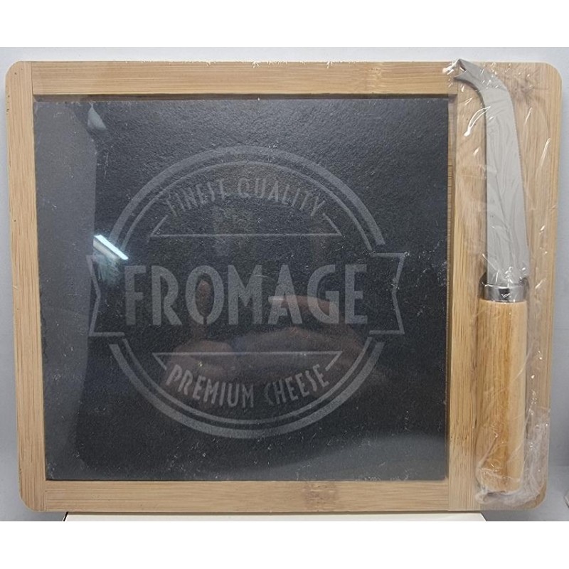 PLATEAU A FROMAGE BAMBOU /ARDOISE + COUTEAU 24X20X1.2