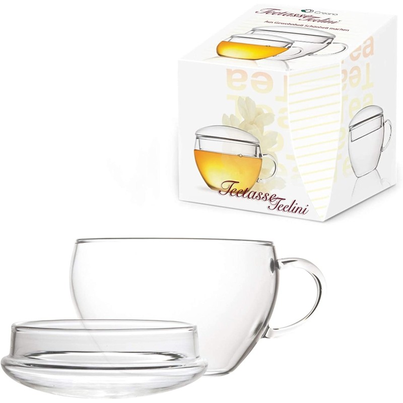 TASSE A THE + COUVERCLE en verre Borosilicate CREANO