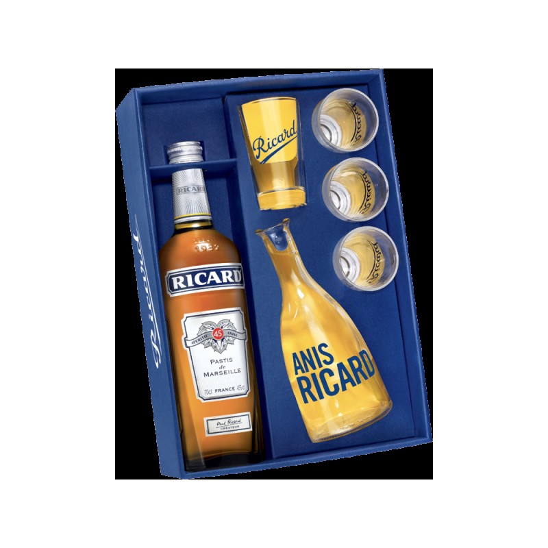 RICARD COFFRET 1Blle + 1 Carafe + Verres  _ 70CL  45°