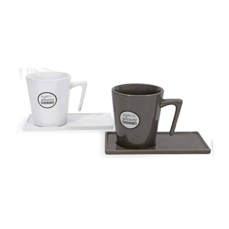 MUG + SOUCOUPE RECTANGULAIRE "LES PETITS PLAISIRS GOURMANDS"