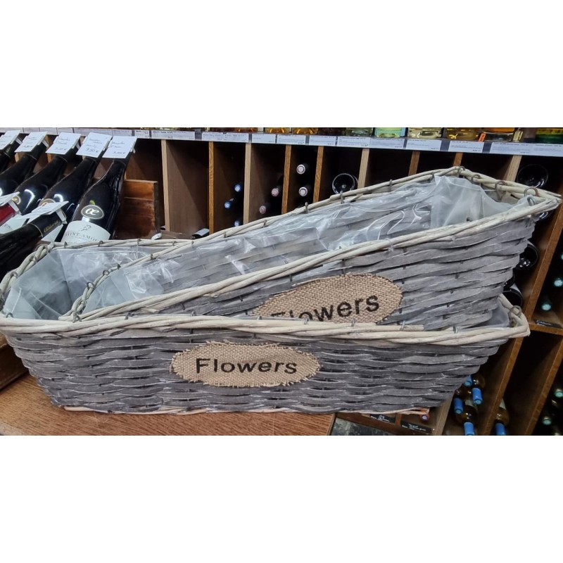 PANIER "FLOWERS" RECTANGULAIRE OSIER GRIS PM