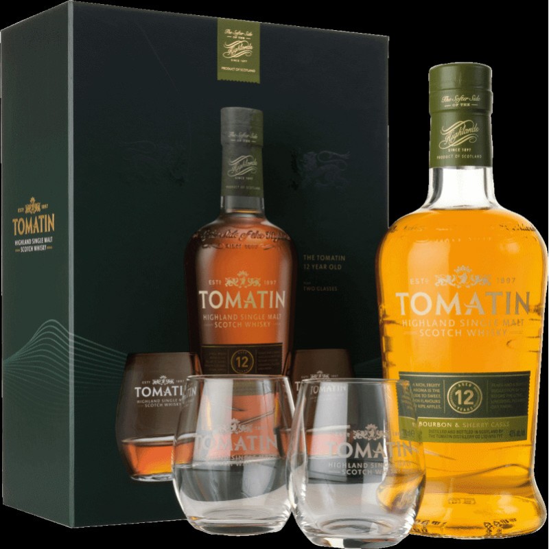 TOMATIN 12 ANS COFFRET + 2 VERRES _ 70CL / 43°