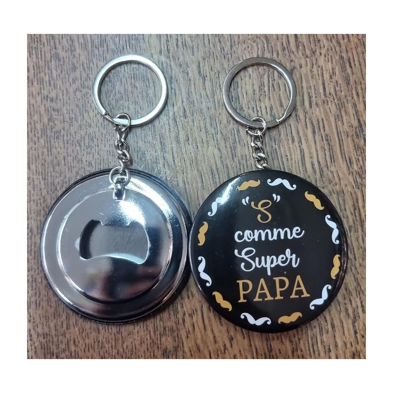 PORTE CLEF / DECAPSULEUR  " Super Papa" Noir D6cm