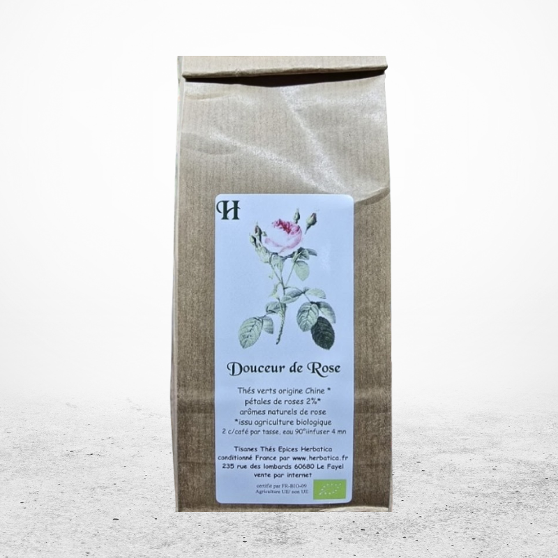 THES HERBATICA Thé Vert Douceur de Rose Sachet Vrac 80gr