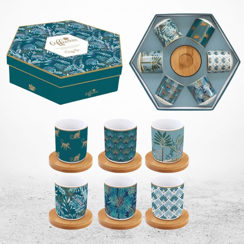 COFFRET LUXE 6 TASSES A CAFE 110ml JUNGLE