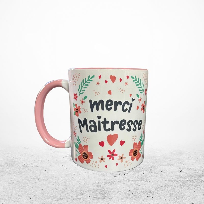 MUG "MERCI MAITRESSE" Rose - fleurs- coeur