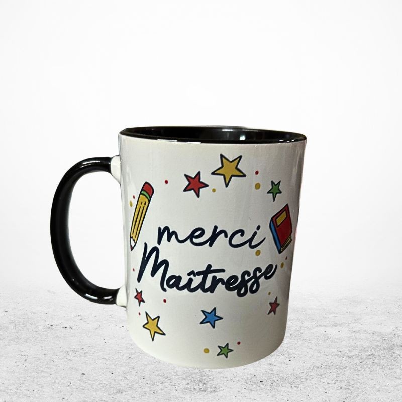 MUG "MERCI MAITRESSE" Noir - crayons-étoiles