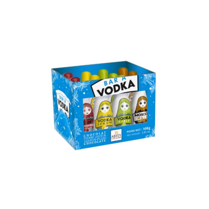 Casier Vodka 12 bouteilles Chocolat fourré Liqueurs 108gr DDM 04/25