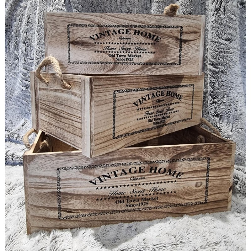 CAISSE BOIS "VINTAGE HOME" TS (28X18 H11CM) VT
