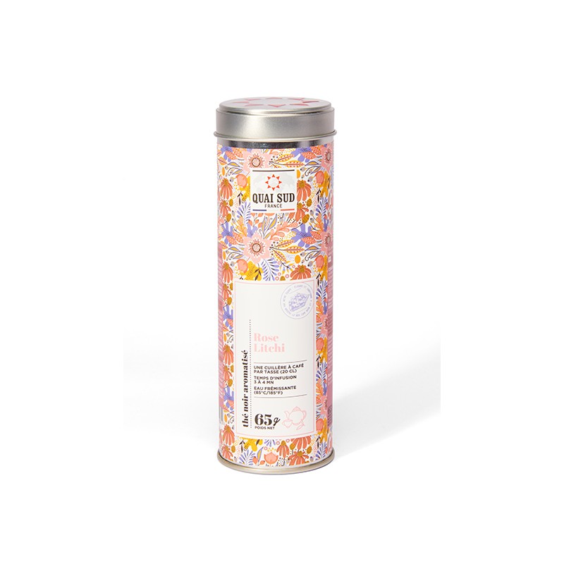 THE NOIR AROMATISE ROSE-LITCHI _ Boite Ronde 75gr QUAI SUD