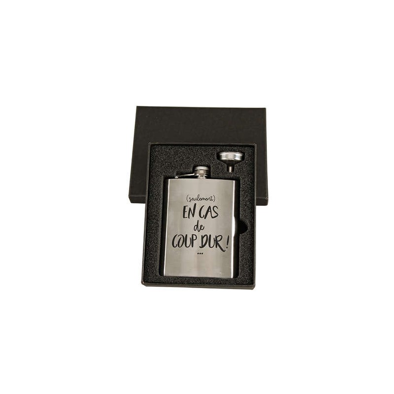 FLASQUE NORA "En cas de coup dur" Inox 25cl Coffret