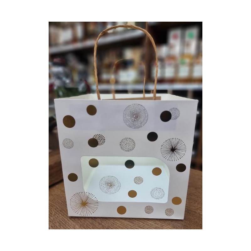 SAC CADEAU - BLANC FENETRE- carré PM (Cercles-Or) 20x20x20H