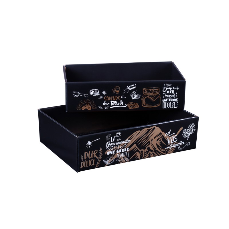 CORBEILLE GUSTO Grand Model Carton noir/or/blanc 34x24x9cm