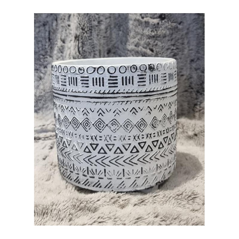 POT CYLINDRE SUR PIEDS CERAMIQUE "Tribal" (D14cm)