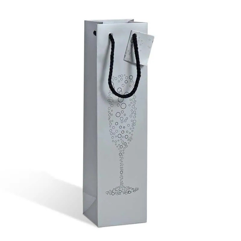 SAC 1 Bouteille Gris Motif bulles de Champagne poignée Corde