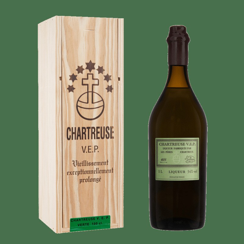 CHARTREUSE VEP VERTE 1L / 54° Caisse Bois