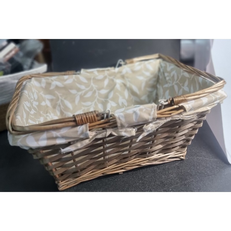 PANIER OSIER RECT. TISSUS NATUREL + ANSE 38x P.28 x HT 17-29
